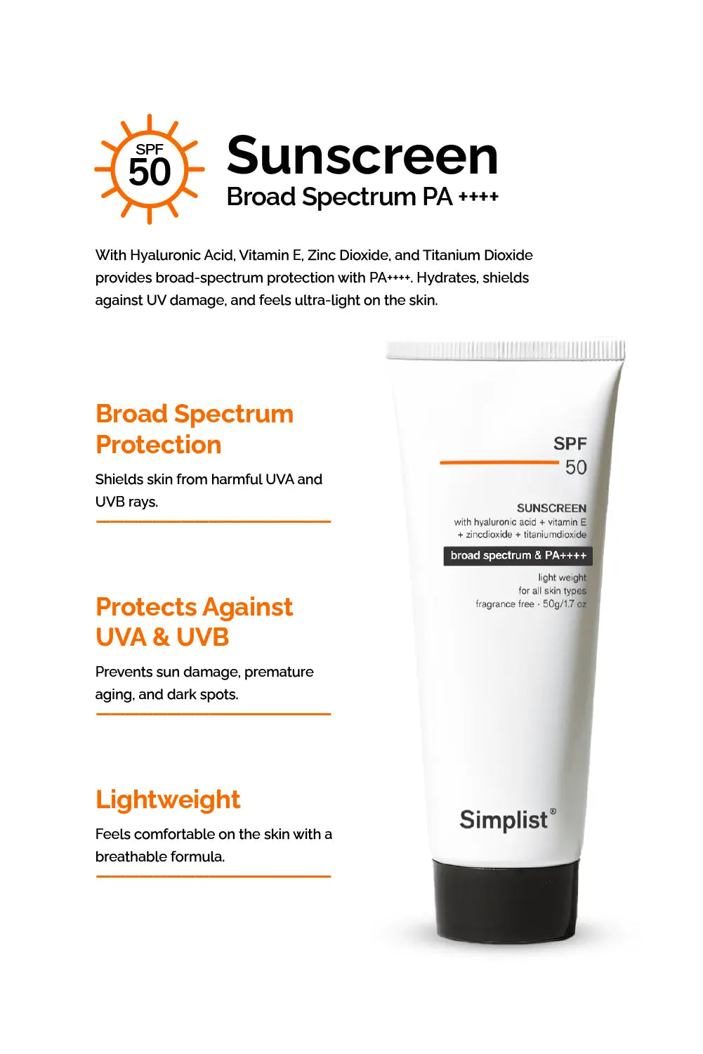 SPF 50 Sunscreen (Lightweight & No White Cast) Simplist